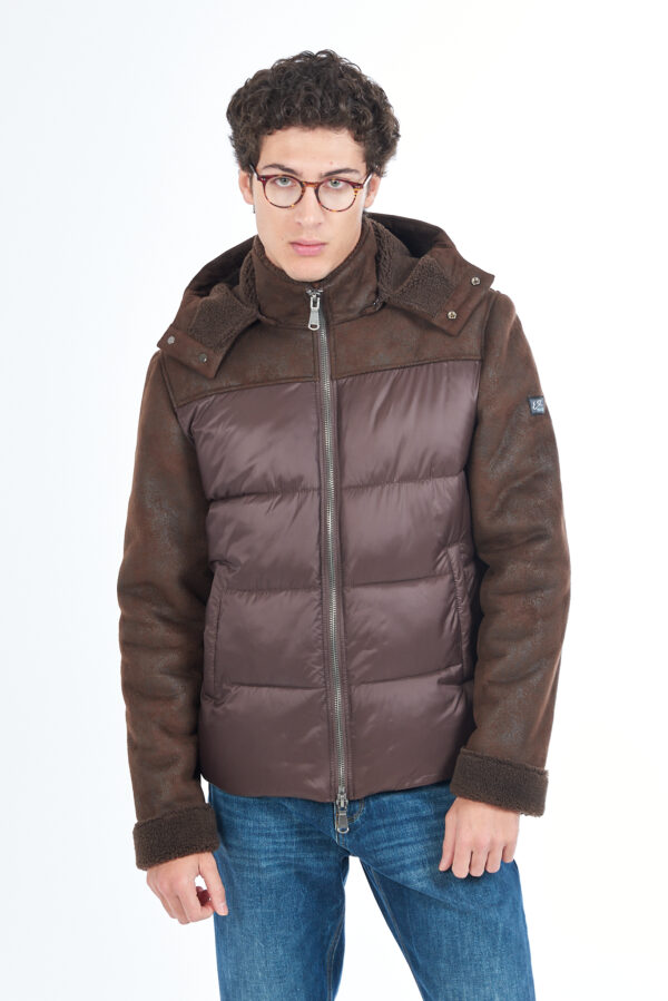 GIUBBINO UOMO TRAPUNTATO, MANICHE ECO-SHEARLING