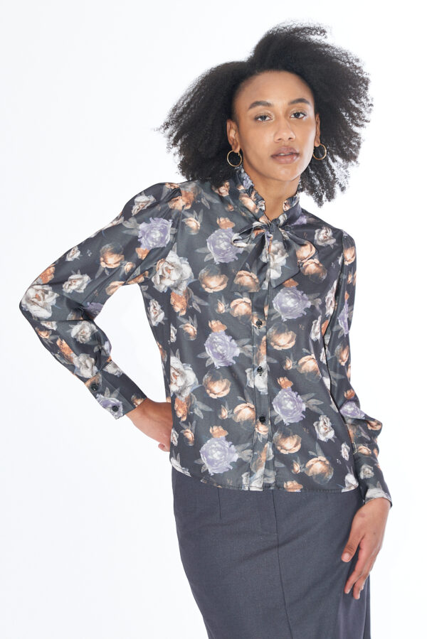 CAMICIA DONNA CON LACCIO COLLO,VISCOSA STAMPATA
