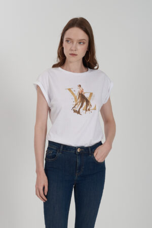 T-SHIRT DONNA MANICA PIPISTRELLO CON RISVOLTO