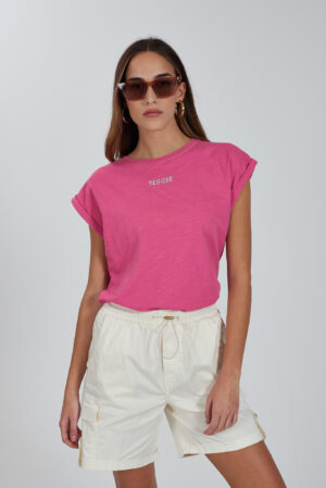 T-SHIRT DONNA MANICA PIPISTRELLO CON RISVOLTO