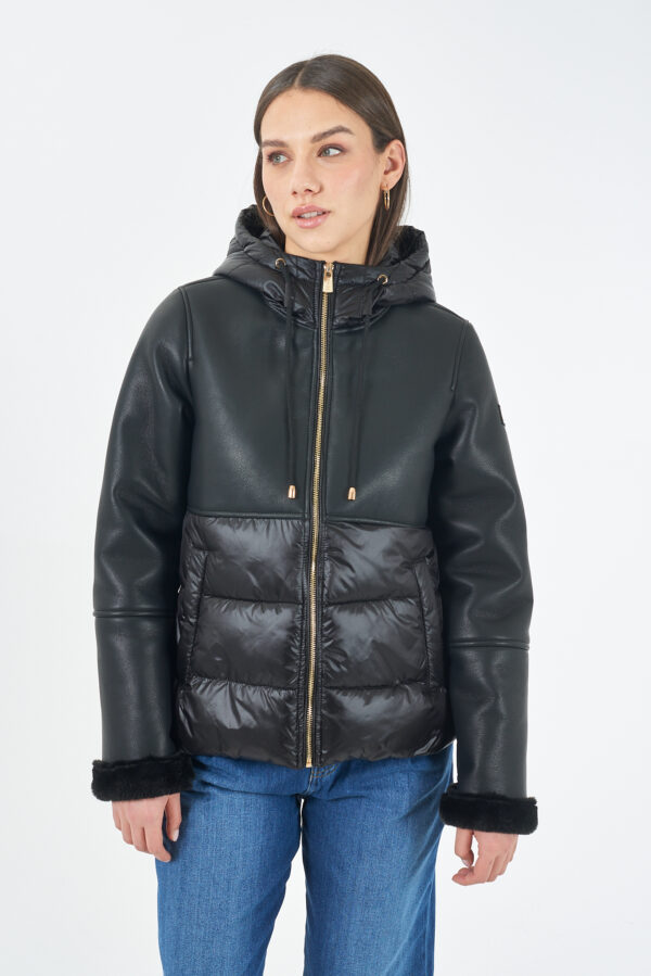 GIUBBINO DONNA PU LEATHER CON INSERTI TRAPUNTATI