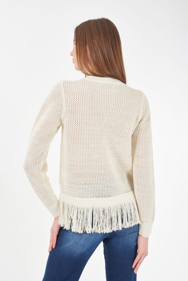 MAGLIA DONNA TRAFORATA CON FRANGE, GIROCOLLO - immagine 2