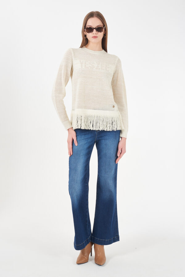 MAGLIA DONNA TRAFORATA CON FRANGE, GIROCOLLO - immagine 3