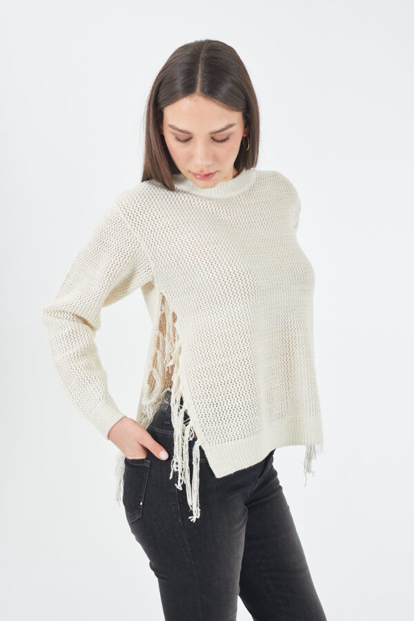 MAGLIA DONNA TRAFORATA CON FRANGE, RELAXED FIT