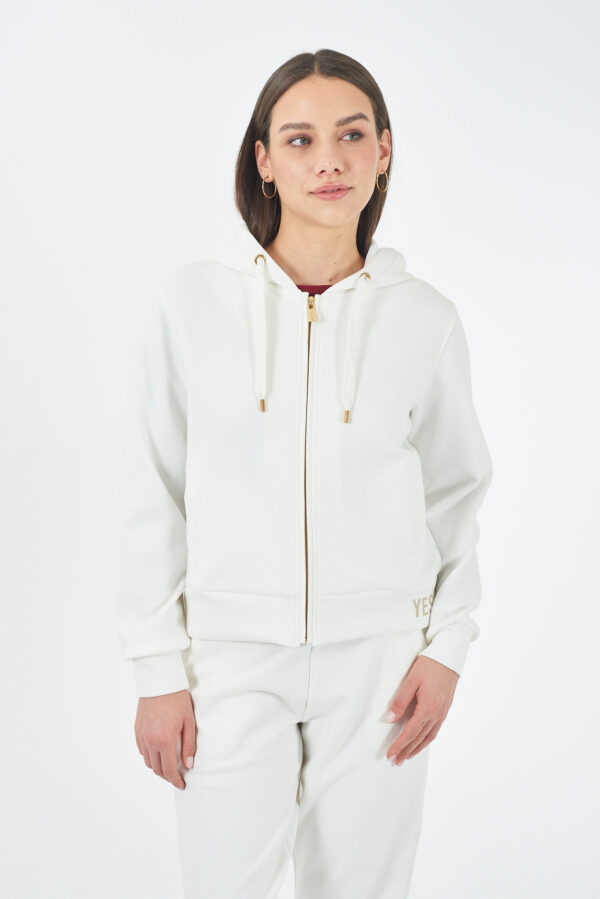 FELPA DONNA FULLZIP IN PUNTO MILANO, CAPPUCCIO