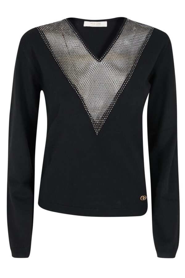 MAGLIA DONNA CON INSERTO MESH CON STRASS - immagine 5