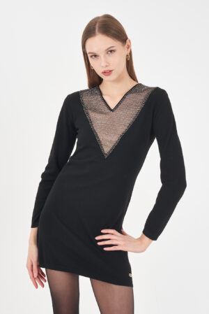 ABITO DONNA CON INSERTO MESH CON STRASS