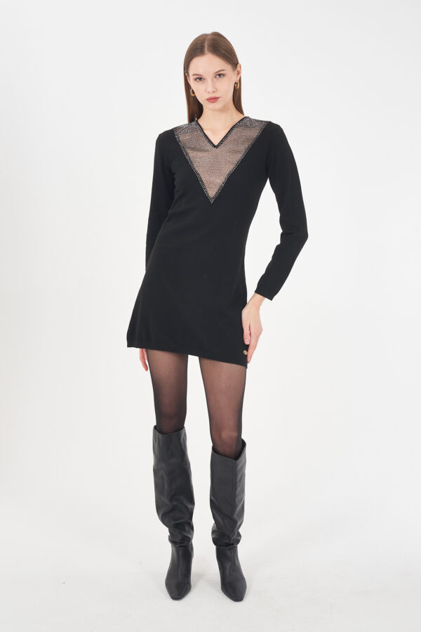 ABITO DONNA CON INSERTO MESH CON STRASS - immagine 3