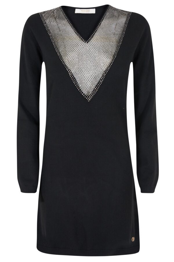 ABITO DONNA CON INSERTO MESH CON STRASS - immagine 5