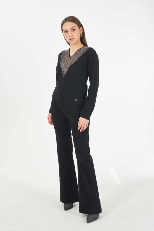 MAGLIA DONNA CON INSERTO MESH CON STRASS - immagine 3